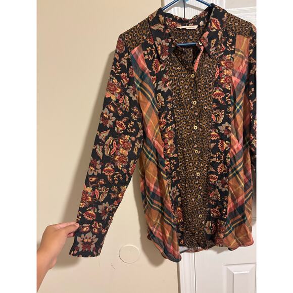 Soft surroundings icon mixed print shirt blouse top animal print sz M - Picture 2 of 11